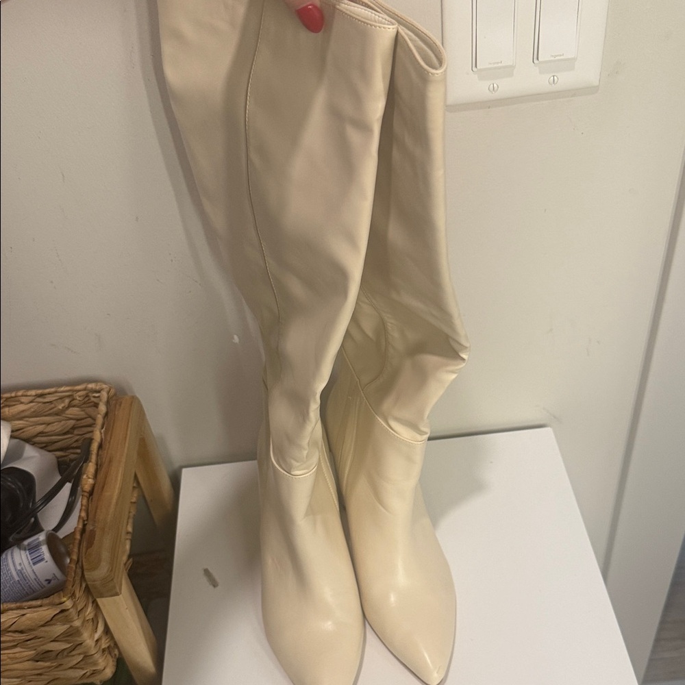Lulus Tall Cream Faux Leather Boot